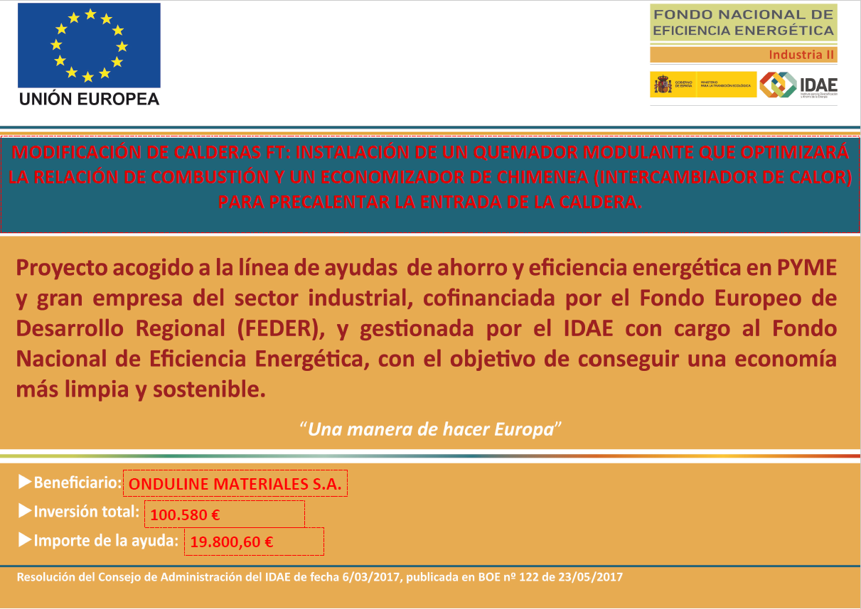 Cartel subvencion mejora energética fábrica Onduline Gallarta