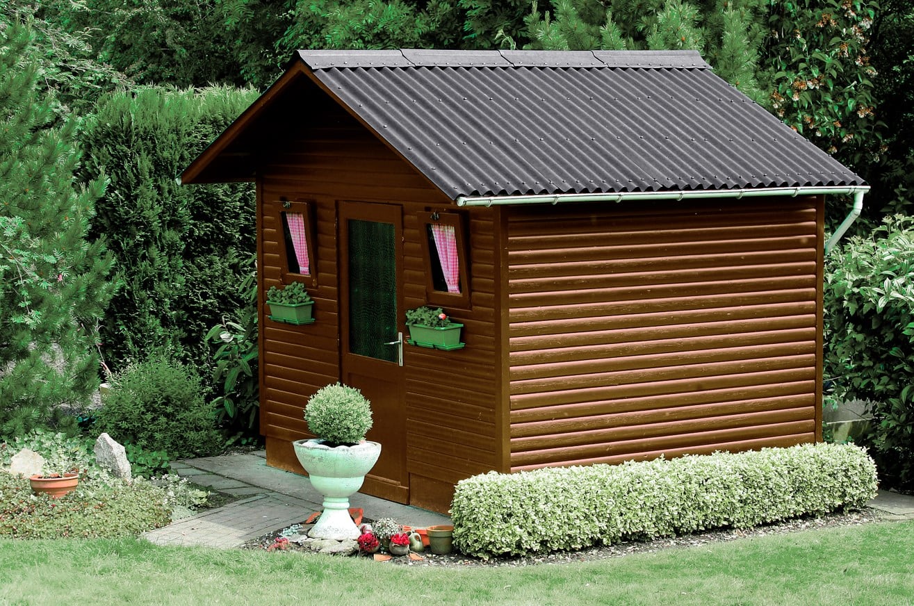 Caseta jardin protegida con placa bituminosa EASYLINE Negra