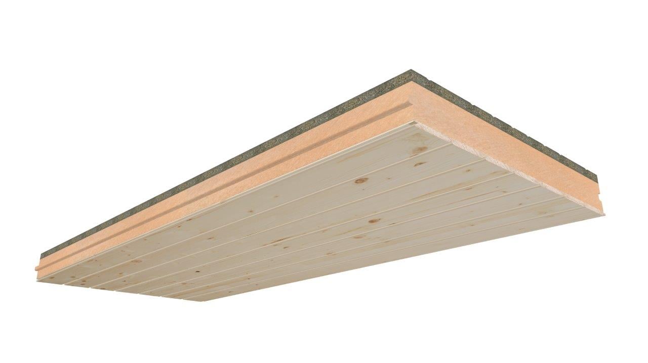 Panel sándwich de madera ONDUTHERM acabado interior friso abeto barnizado incoloro