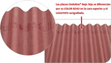 Diferenciación placa bituminosa bajo teja Onduline color roojo